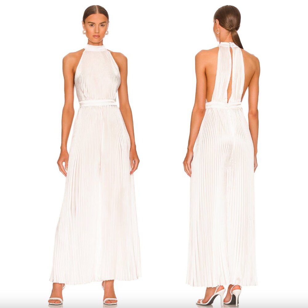 NEW L'IDEE Cinema Jumpsuit White Shimmer Formal Maxi LIDEE Bridal Wedding LIDEE